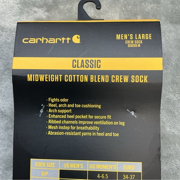 Carhartt Classic Midweight Cotton Blend Crew Sock 3pk Mens 9-11.5 ribbed durable - Picture 4 of 7